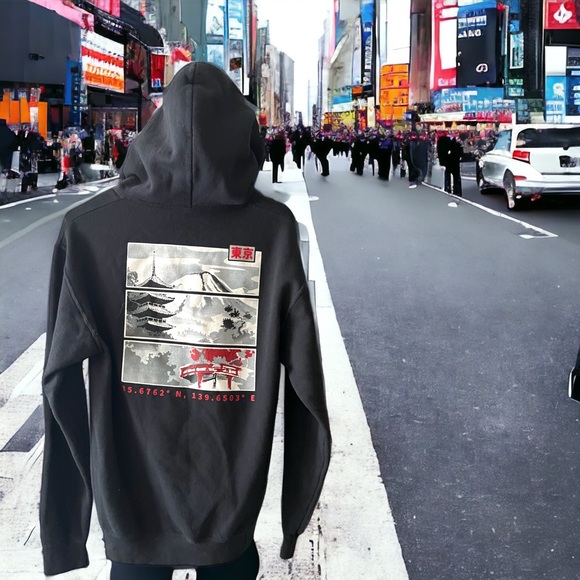 Tokyo Japan Hooded Sweatshirt With Japanese Script and Latitude Longitude Small - Picture 6 of 6